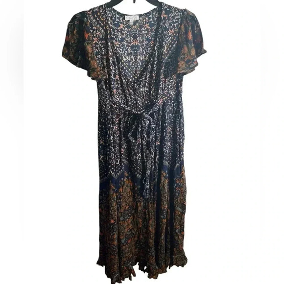 Patrons of Peace‎ Floral Autumn Wrap Maxi Boho Peasent Flowy Dress Size XS - Picture 1 of 7